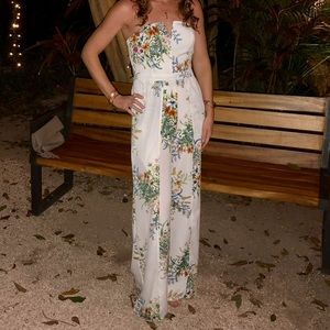 White floral strapless jumpsuit